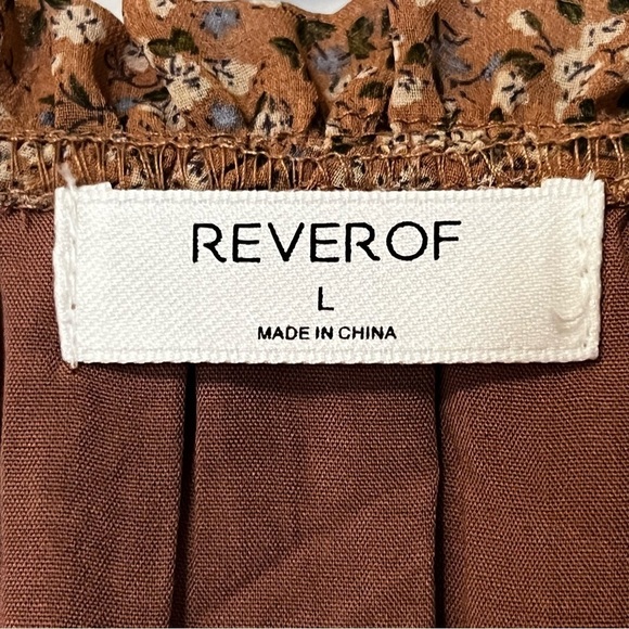 REVEROF Smocked Waist Ruffled Tie Neck Long Sleeve Boho Coquette Mini Dress L - Picture 16 of 16